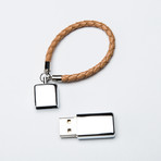 Braided Leather USB Keychain // Beige