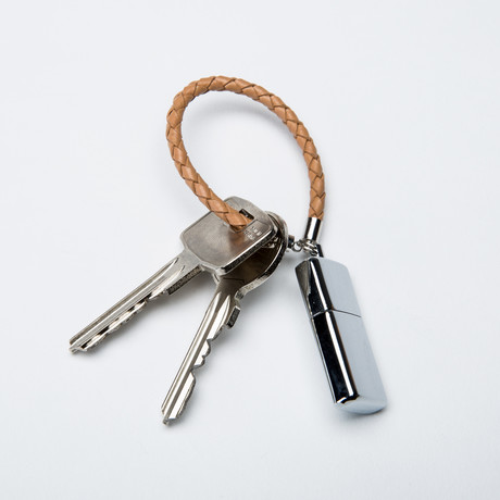 Braided Leather USB Keychain // Beige