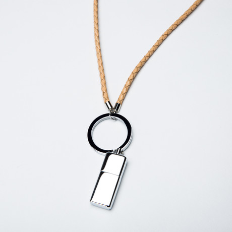 Braided Leather USB Keyring // Beige