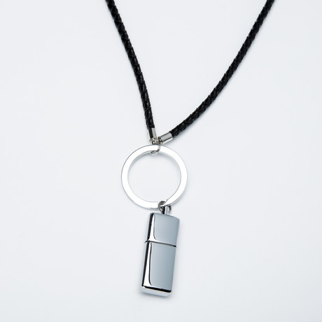 Braided Leather USB Keyring // Black