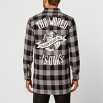 World Is Ours Woven Button-Up // Grey + Black (L)