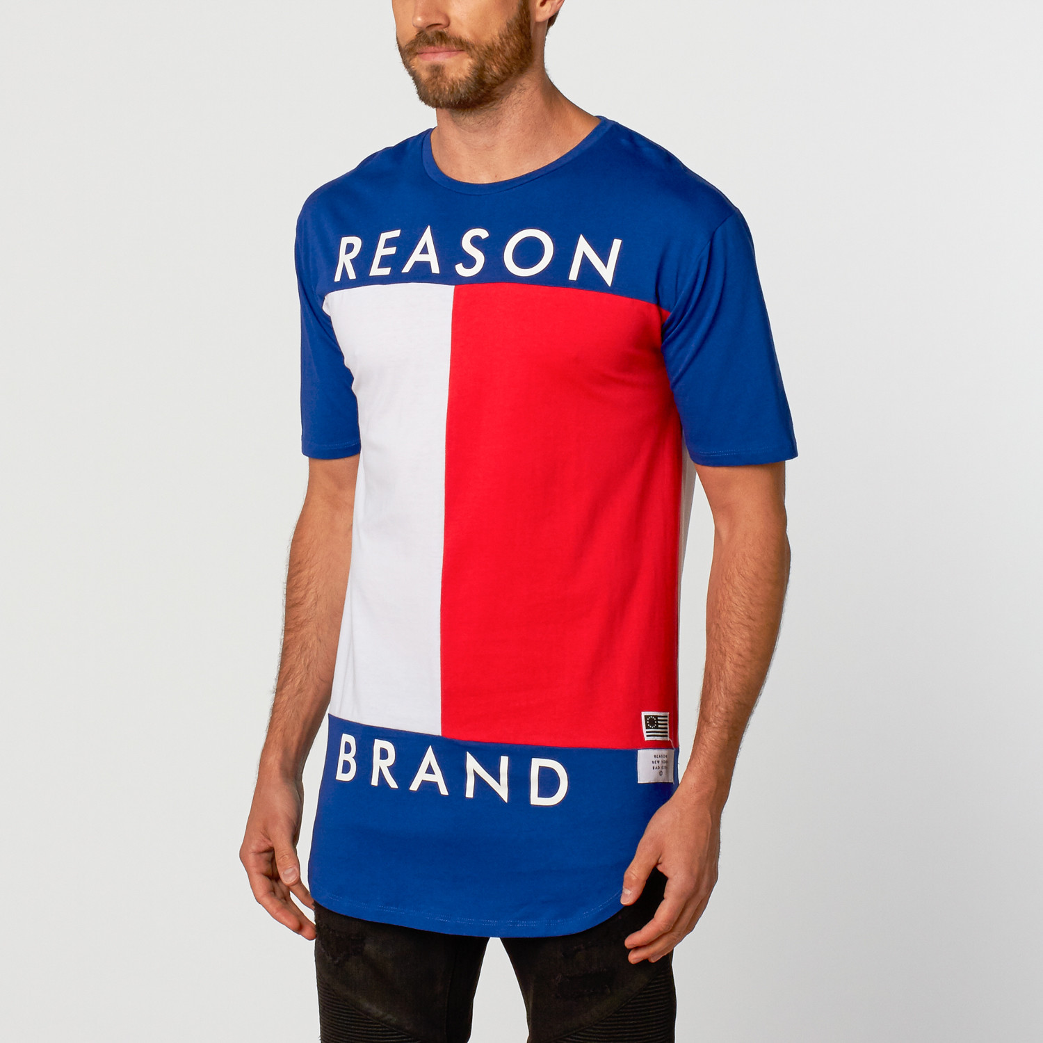 red white and blue graphic tee