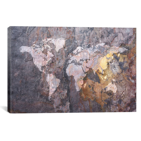 World Map on Stone Background (26"W x 18"H x 0.75"D)