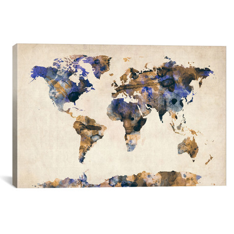 Urban Watercolor World Map V (26"W x 18"H x 0.75"D)