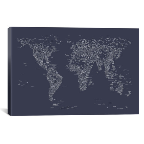 Font World Map // Navy Blue (26"W x 18"H x 0.75"D)