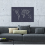 Font World Map // Navy Blue (26"W x 18"H x 0.75"D)