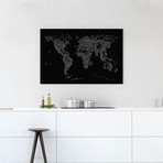 Font World Map // Black (26"W x 18"H x 0.75"D)