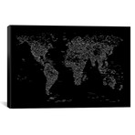 Font World Map // Black (26"W x 18"H x 0.75"D)