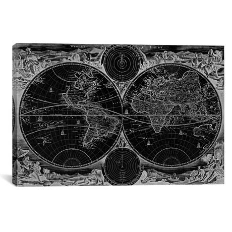 Antique Map of the World in Two Hemispheres, 1730 (26"W x 18"H x 0.75"D)