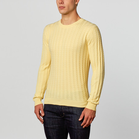 Cashmere Blend Cable Crew Sweater // Ivory (L)