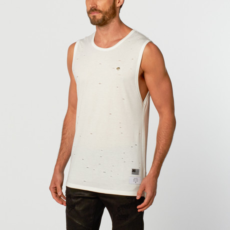 Destroyed Layered Tank // Off White (XS)