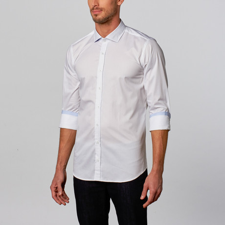 Classic Button-Up // White + Blue (S)