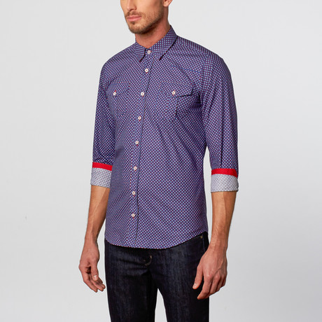 Double Pocket Button-Up // Navy + Red (S)