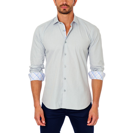 Jared Lang // Plaid Placket Button-Down Shirt // Light Grey (L)