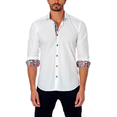 Block Chevron Placket Button-Down Shirt // White (S)