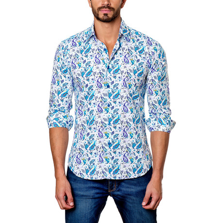 Jared Lang // Paisley Button-Up Shirt // Turquoise (2XL)
