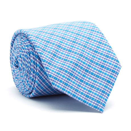 White Collar Plaid Tie // Blue