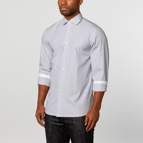 Classic Dress Shirt // Grey + Light Blue Stripe (M)