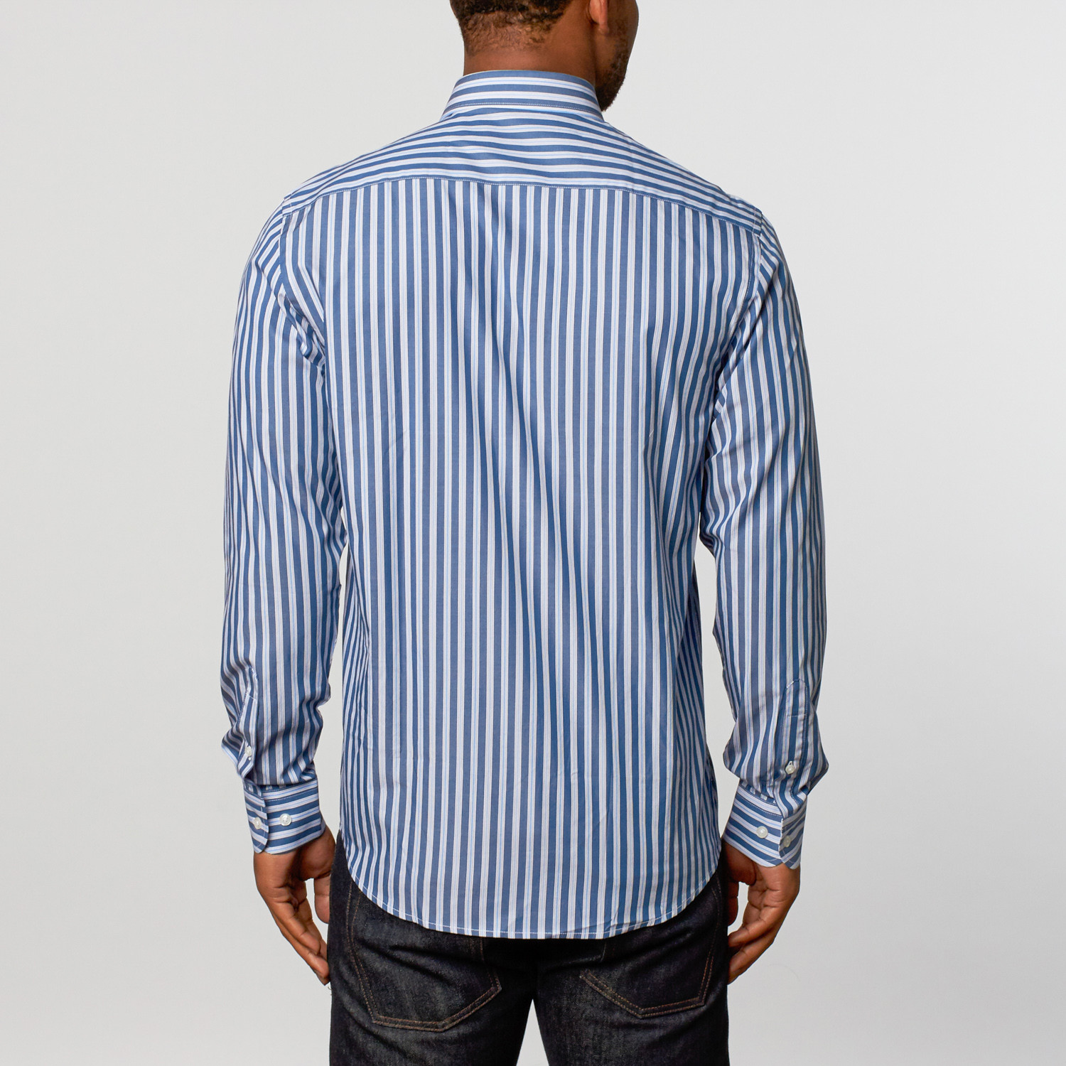 Classic Button-Up Dress Shirt // Blue + White Stripe (M) - Brio Milano ...