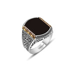 Zenn Stone // Silver + Gold Onyx Stone Ring (Size 9)