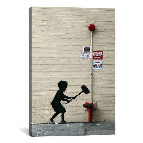 Hammer Boy // Banksy (26"W x 18"H x 0.75"D)