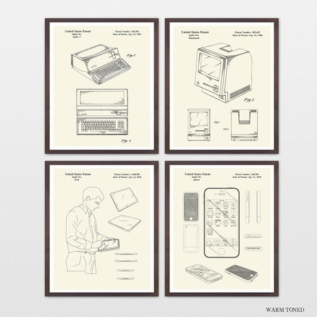 Apple Patent Collection // 4 Print Set // Warm Toned (8"W x 10"H)