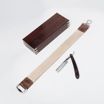 Straight Razor, Calf Leather Strop + Rosewood Box