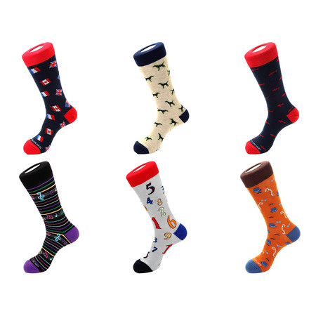 Mid-Calf Socks // All Over the World // Pack of 6