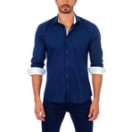 Jared Lang // Textured Button-Up // Navy (L)