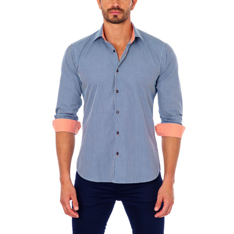 Micro-Gingham Button-Up Shirt // Navy (S)