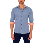 Micro-Gingham Button-Up Shirt // Navy (L)