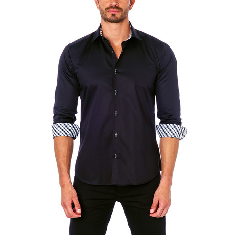 Jared Lang // Plaid Placket Button-Up Shirt // Black (S)