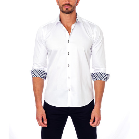 Jared Lang // Plaid Placket Button-Up Shirt // White (S)
