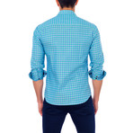 Check Print Button-Up Shirt // Blue + Mint (M)