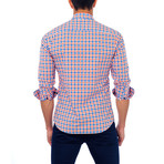 Check Print Button-Up Shirt // Blue + Orange (2XL)