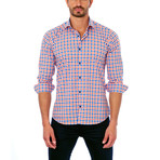 Check Print Button-Up Shirt // Blue + Orange (L)