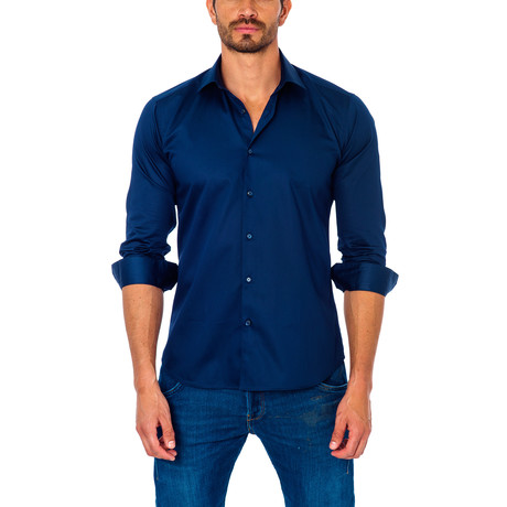 Solid Button-Up Shirt // Navy (S)