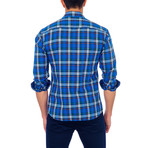 Plaid Print Button-Up Shirt // Medium Blue (S)