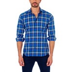 Plaid Print Button-Up Shirt // Medium Blue (2XL)
