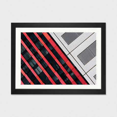 Red Diagonals by Greetje van Son // Black Framed (24"W x 16"H x 1"D)