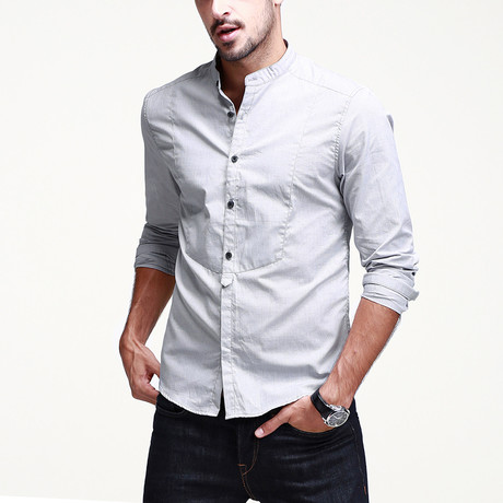 Moa Collar Grid Button-Up // Light Grey (S)