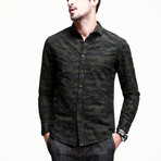 Kuegou // Camo Button-Up // Green (XL)