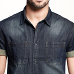 Short-Sleeve Denim Button-Up // Deep Blue (2XL)