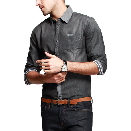 Patch Denim Button-Up // Grey (S)