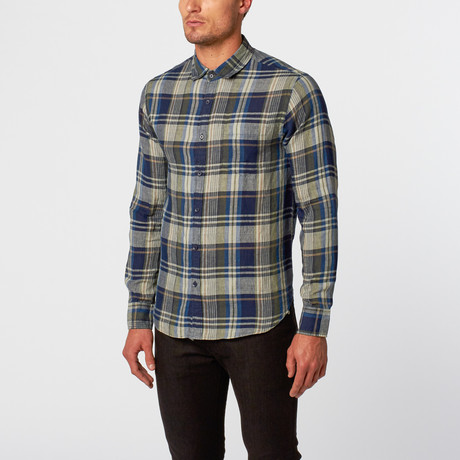 Plaid Button-Up Shirt // Blue + Green Check (S)