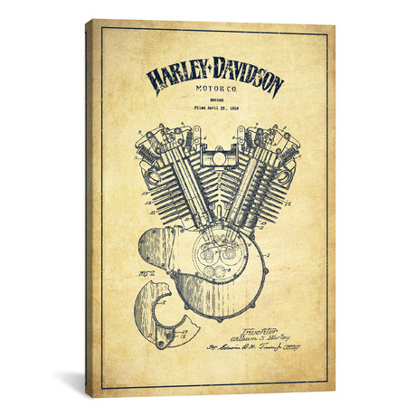 Harley-Davidson Vintage Patent Blueprint // Aged Pixel (18"W x 12"H x 0.75"D)