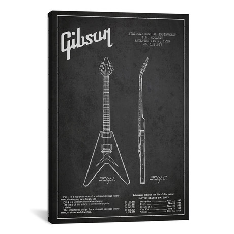 Gibson Electric Guitar Charcoal Patent Blueprint // Aged Pixel (18"W x 26"H x 0.75"D)