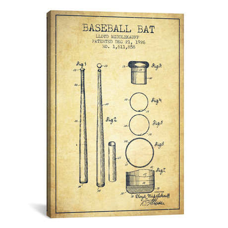 Baseball Bat Vintage Patent Blueprint // Aged Pixel (26"W x 40"H x 1.5"D)