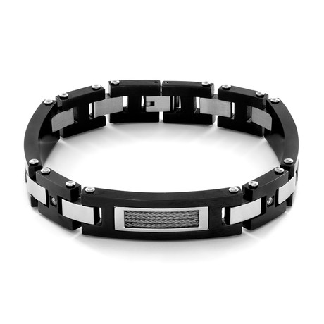 Cable Bracelet + CZ Accents // Black