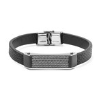 West Coast Jewelry // Stainless Steel Cable Inlay ID Plate Bracelet // Black + Silver
